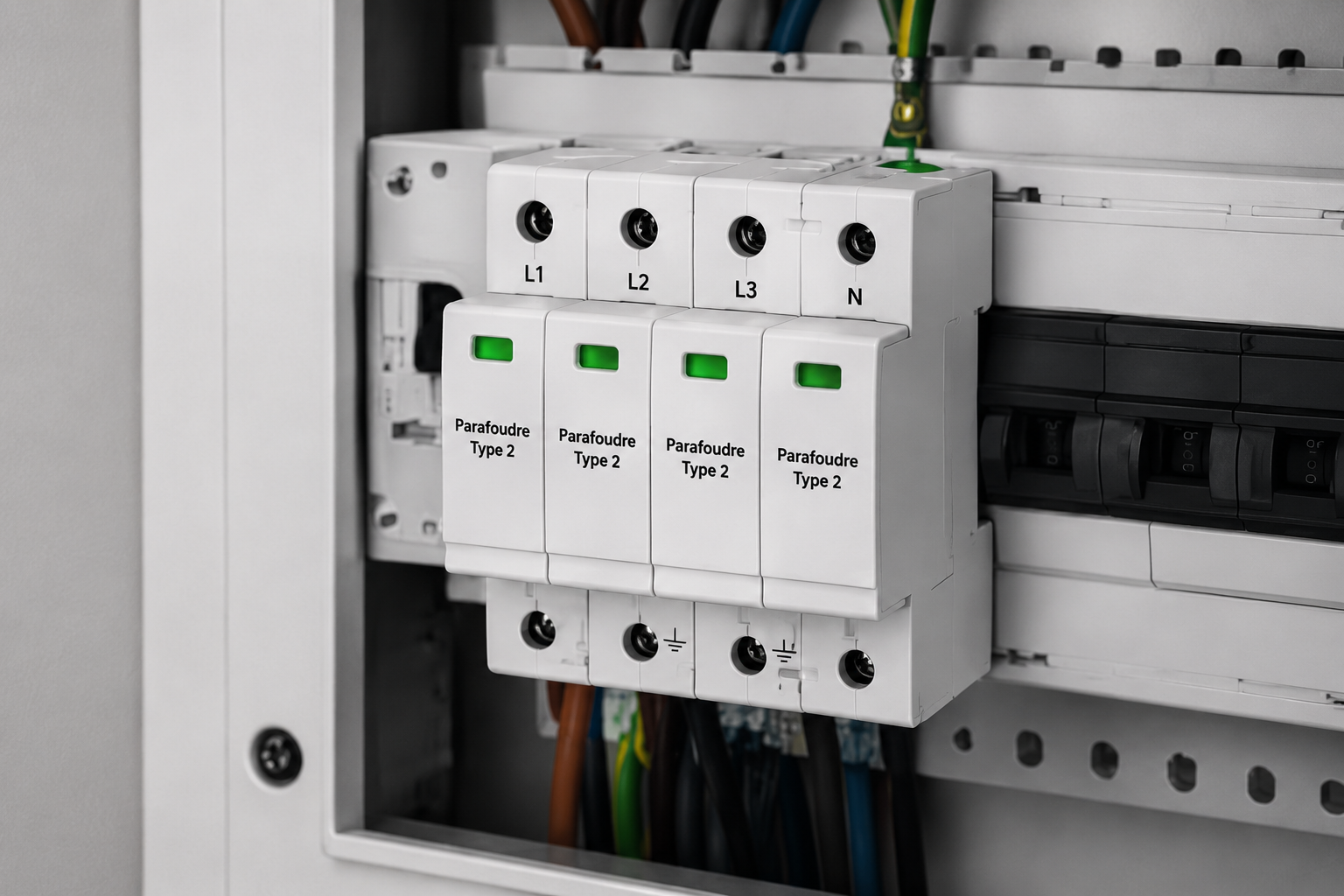 Parafoudre installé dans un tableau électrique